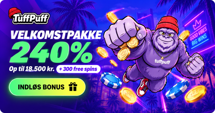 TuffPuff Casino velkomstbonus 240% op til 18.500 kr. og 300 free spins